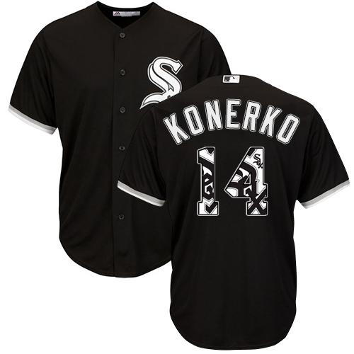 White Sox #14 Paul Konerko Black Team Logo Fashion Stitched MLB Jersey